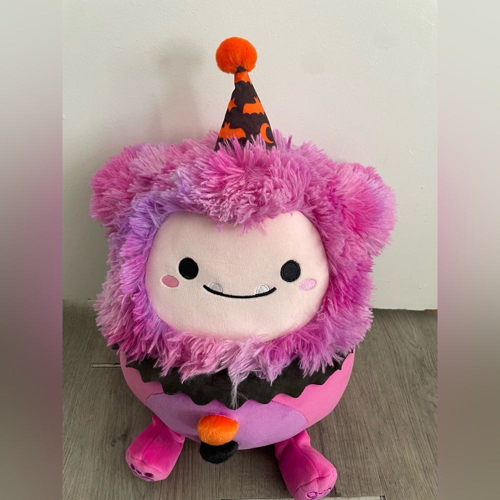 Squishmallows Big Foot Clown with Bat Halloween Hat Pink and Purple 14" Plush
